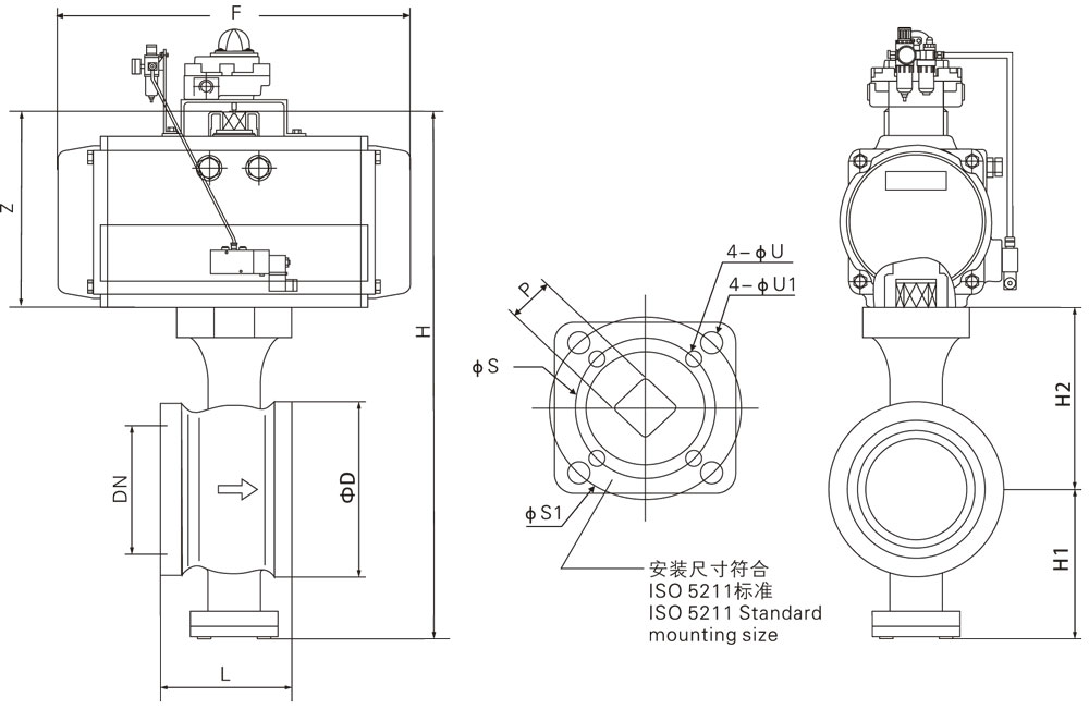 氣動對夾式V型球閥