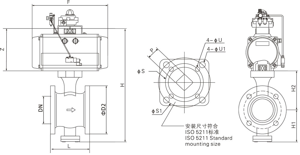 氣動法蘭式V型球閥